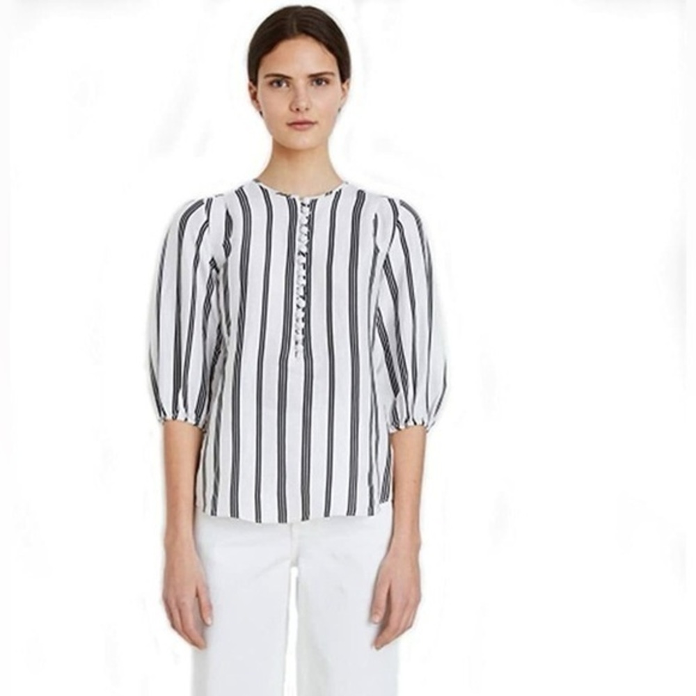 Apiece Apart Nueva Agustina Linen Silk Blend 3/4 Sleeve Striped Tunic Blouse 6